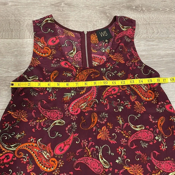 NWOT W5 Sleeveless Paisley Satin Tank Top Exposed Back Zipper S - Picture 8 of 12